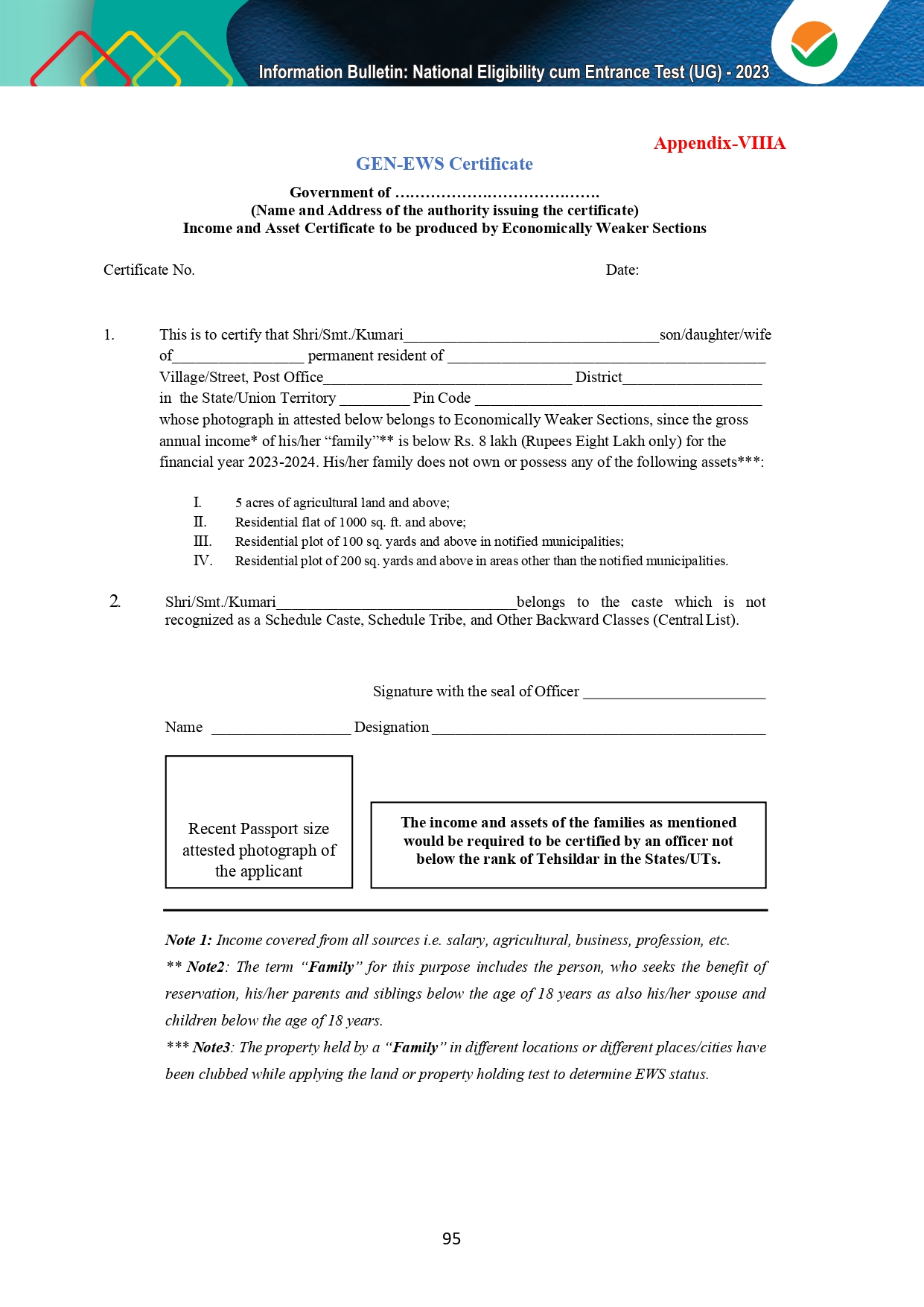 EWS Certificate for NEET 2023