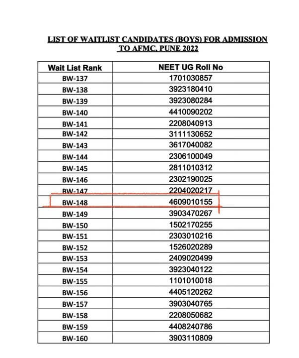 AFMC waitlist.